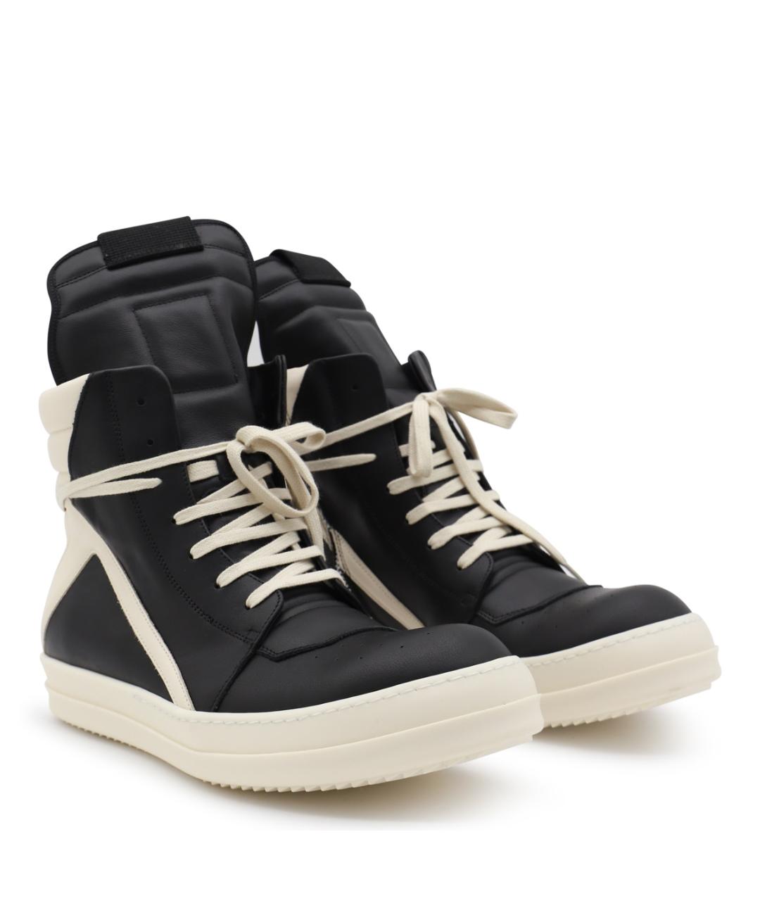 RICK OWENS Черные кожаные высокие кроссовки / кеды, фото 2
