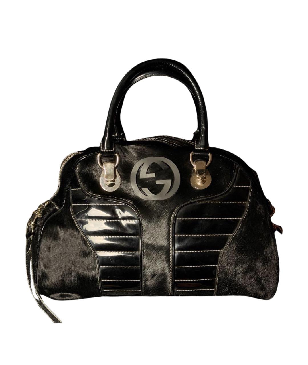 GUCCI Черная меховая сумка с короткими ручками, фото 1