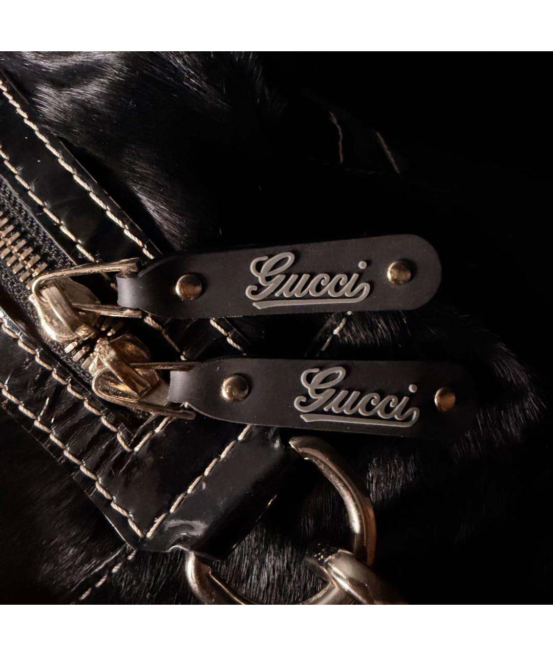 GUCCI Черная меховая сумка с короткими ручками, фото 7