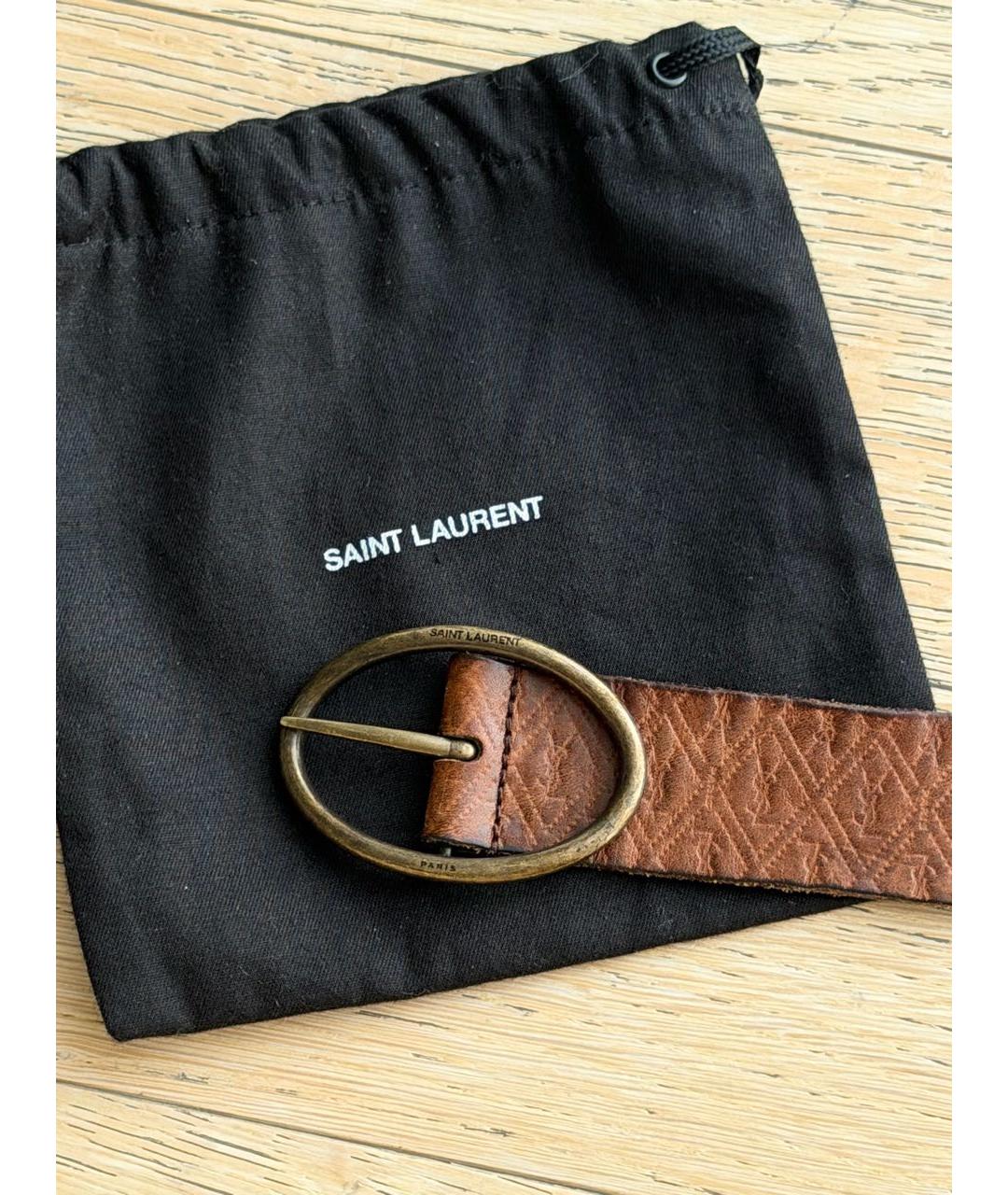 SAINT LAURENT Коричневый кожаный ремень, фото 3