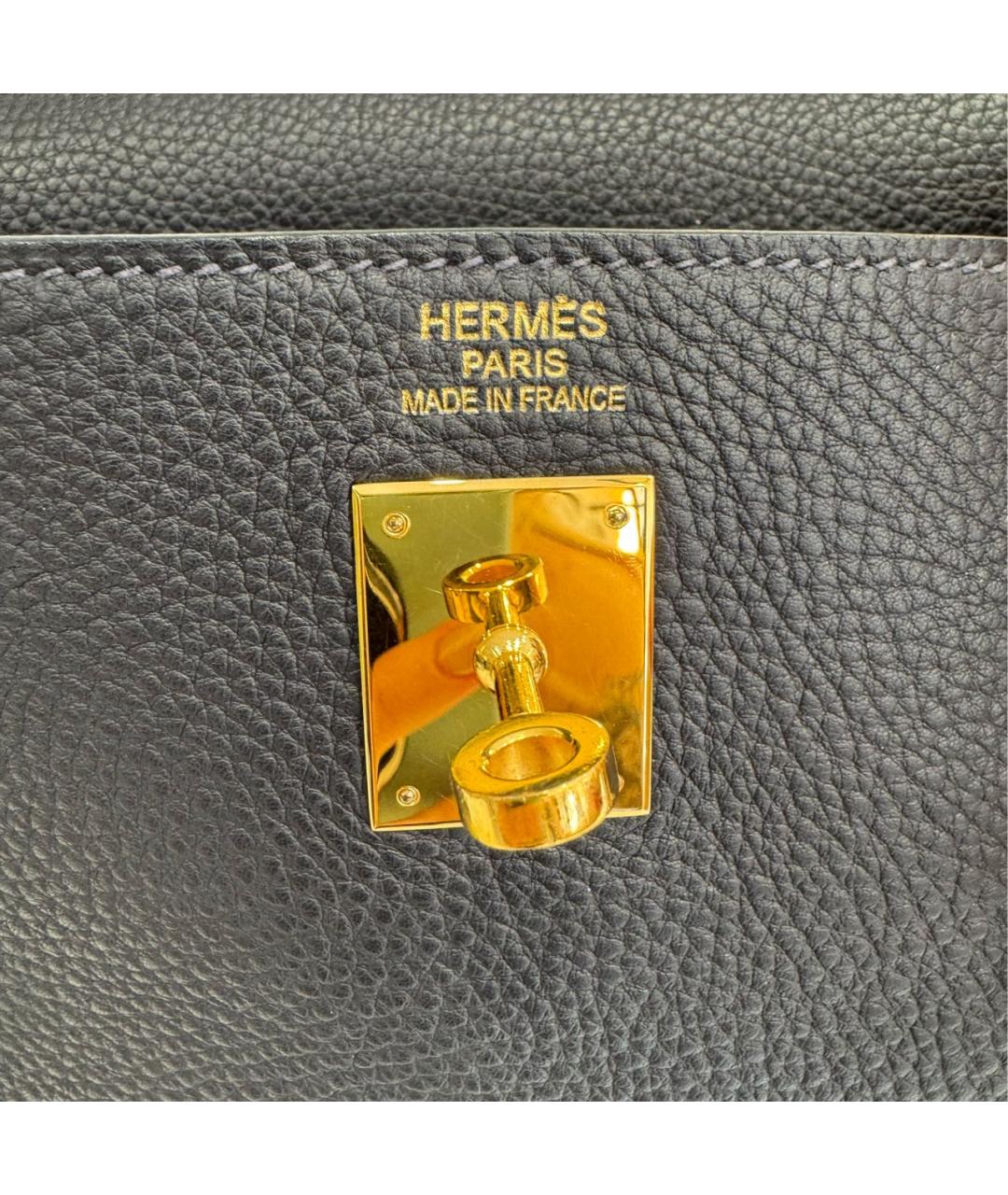HERMES Темно-синяя кожаная сумка с короткими ручками, фото 4
