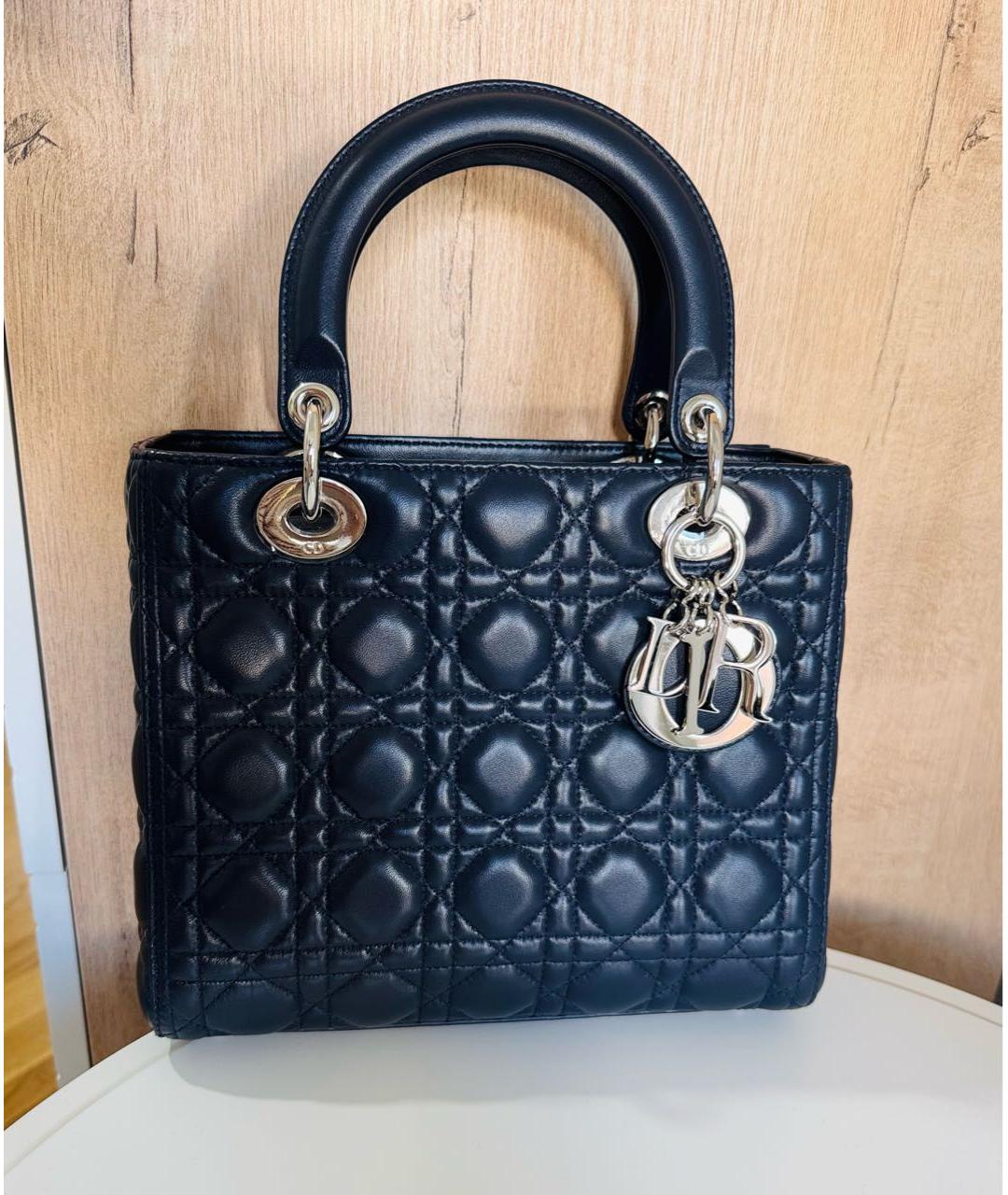 CHRISTIAN DIOR Темно-синяя кожаная сумка с короткими ручками, фото 8