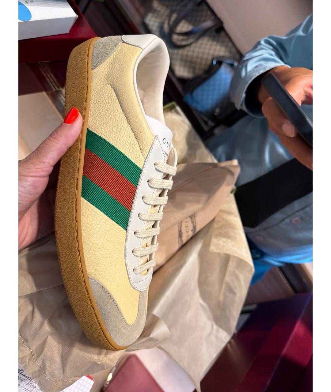 GUCCI Желтые кожаные низкие кроссовки / кеды, фото 3