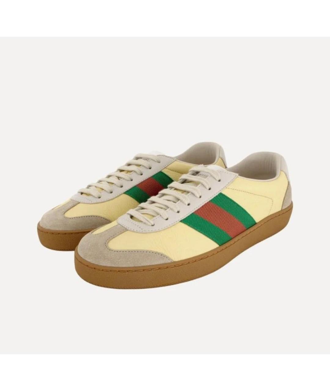 GUCCI Желтые кожаные низкие кроссовки / кеды, фото 2