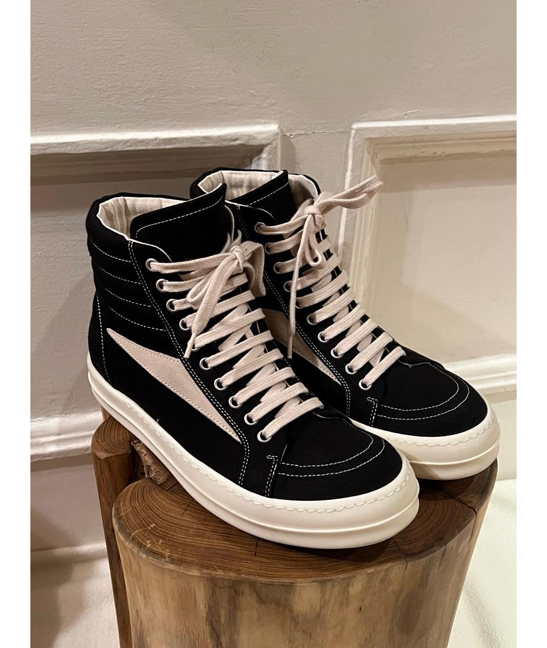 RICK OWENS Черные текстильные низкие кроссовки / кеды, фото 3