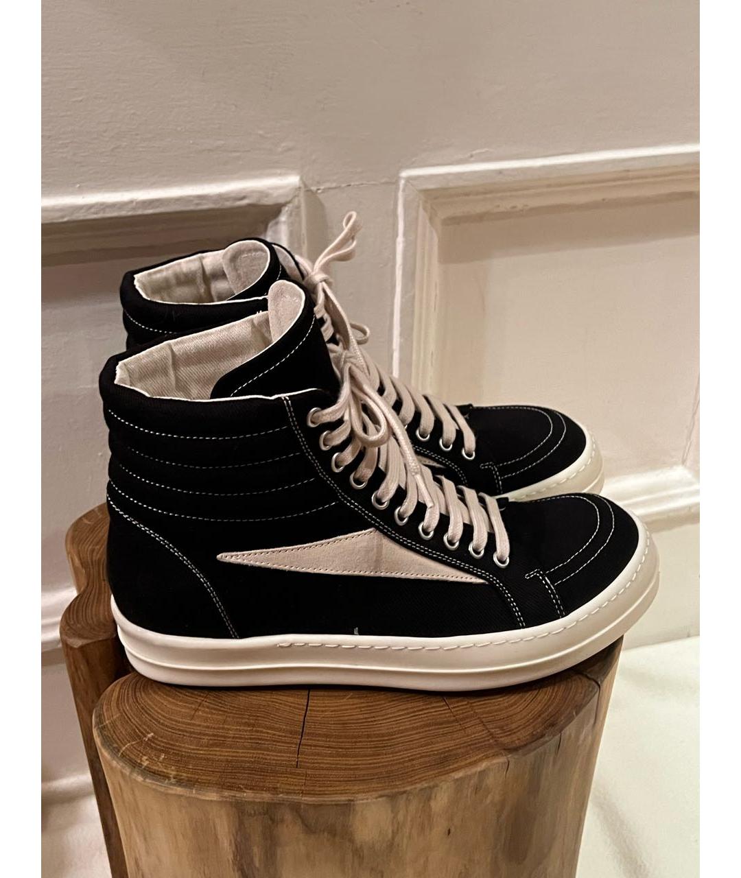 RICK OWENS Черные текстильные низкие кроссовки / кеды, фото 6