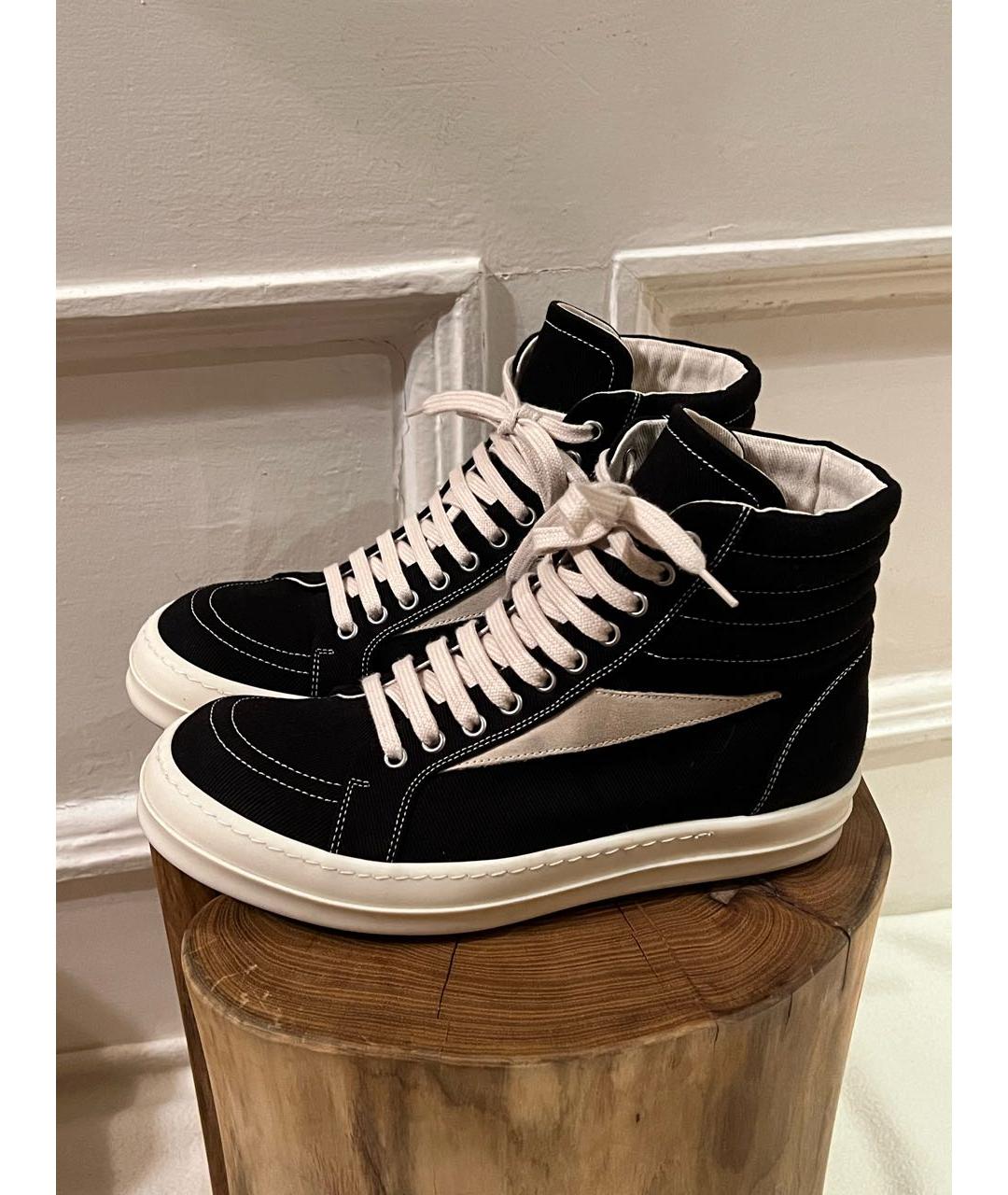 RICK OWENS Черные текстильные низкие кроссовки / кеды, фото 2