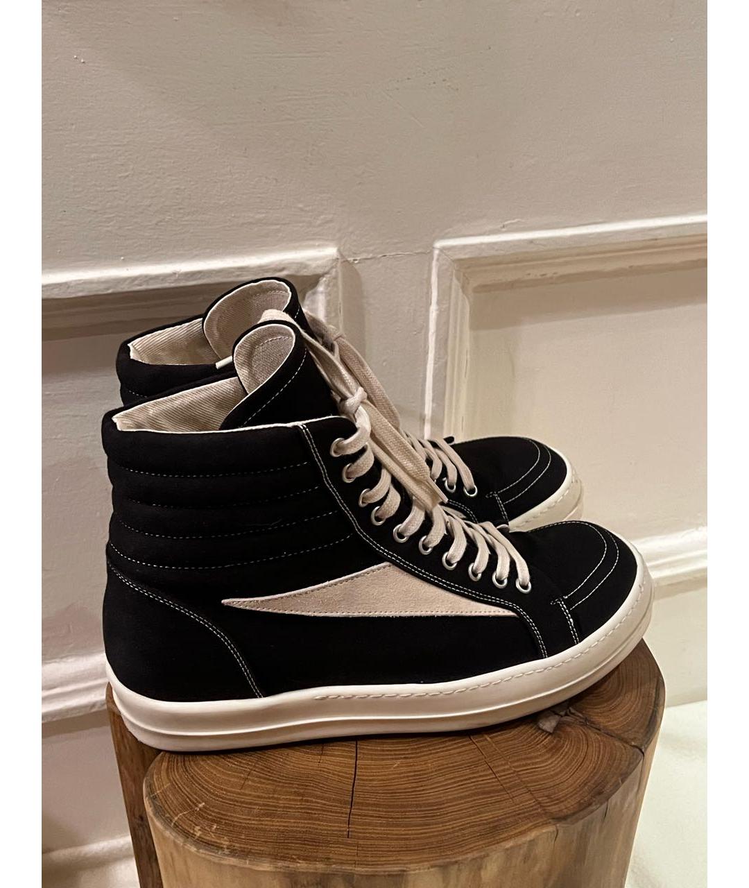 RICK OWENS Черные текстильные низкие кроссовки / кеды, фото 7