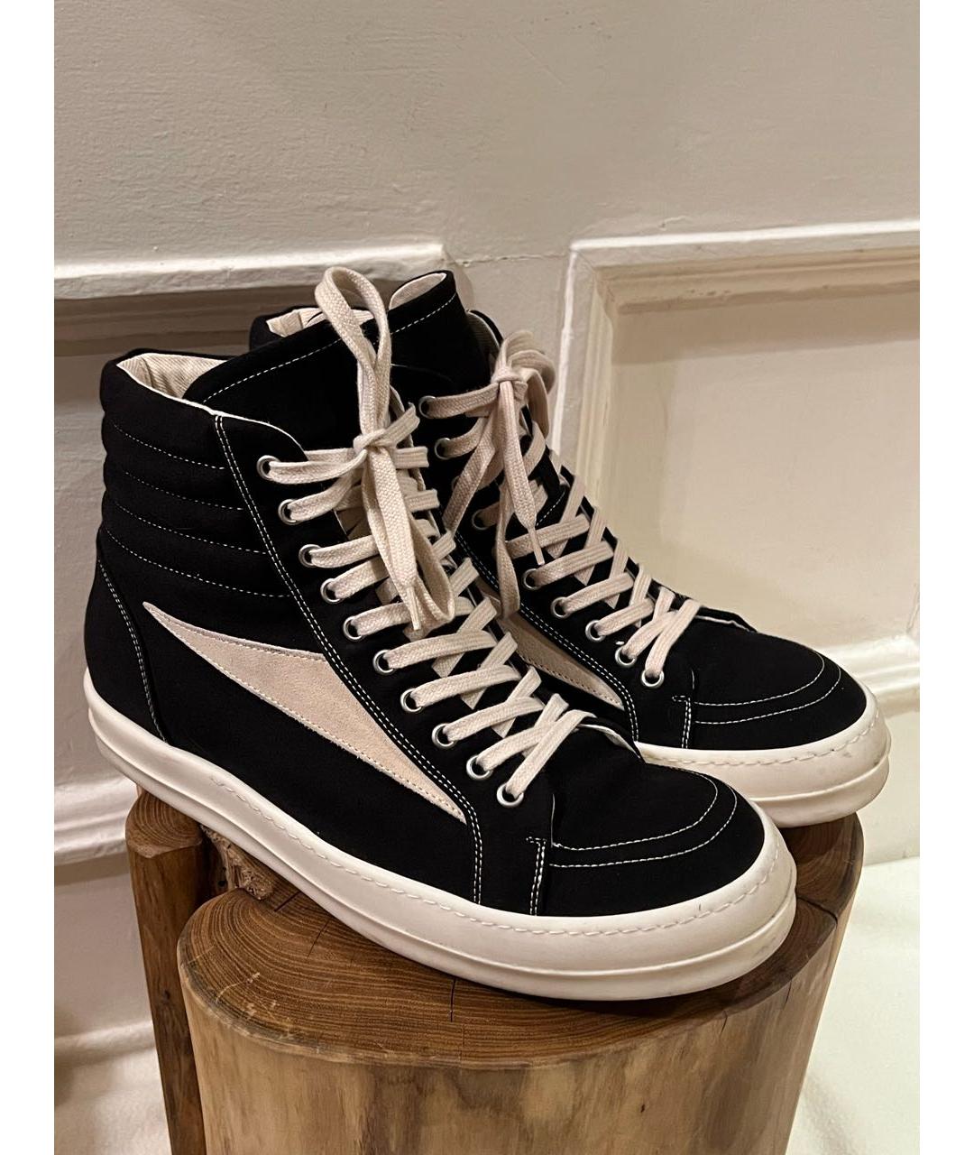 RICK OWENS Черные текстильные низкие кроссовки / кеды, фото 3