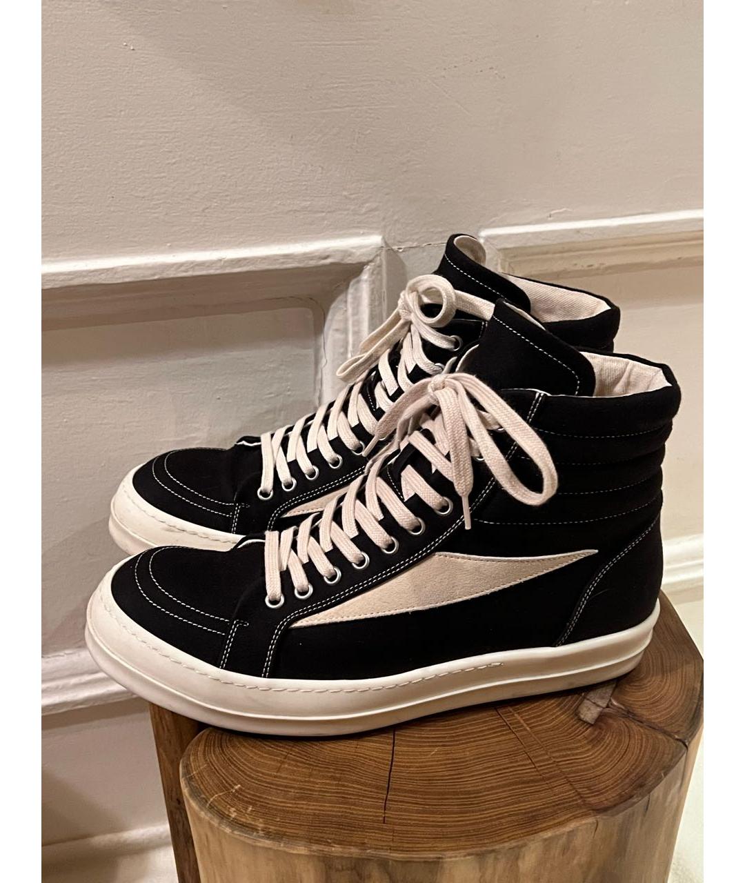 RICK OWENS Черные текстильные низкие кроссовки / кеды, фото 2