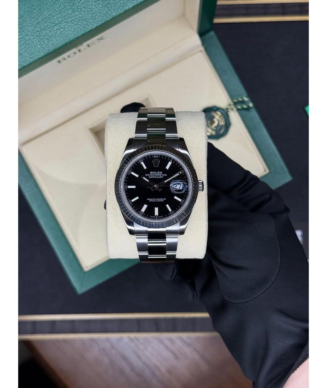 ROLEX Черные часы из белого золота, фото 2
