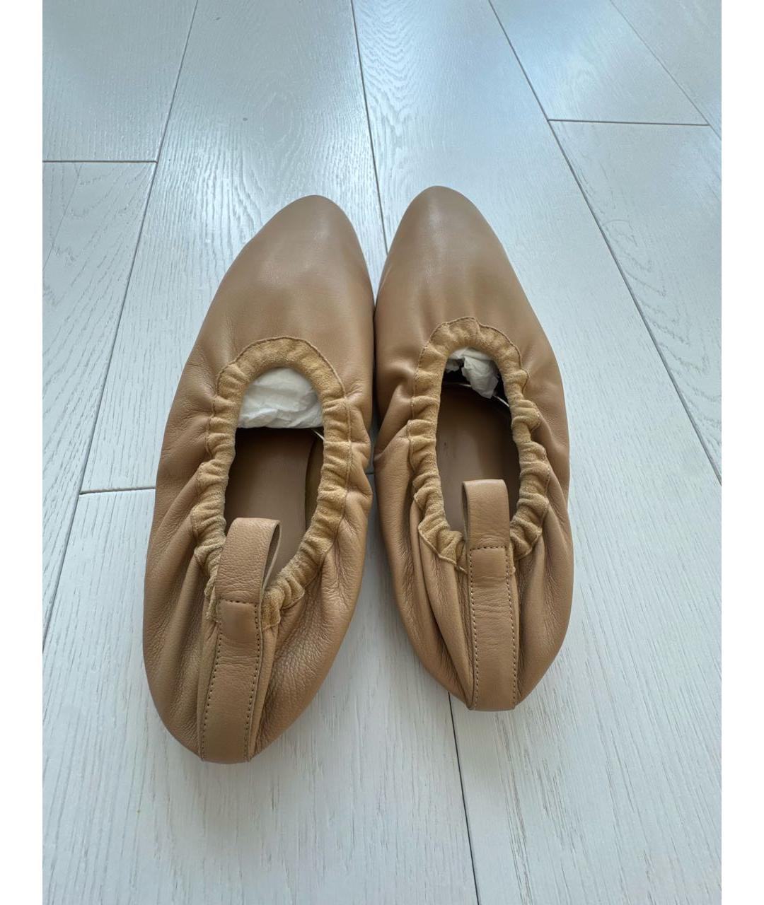 JIL SANDER Бежевые кожаные балетки, фото 3