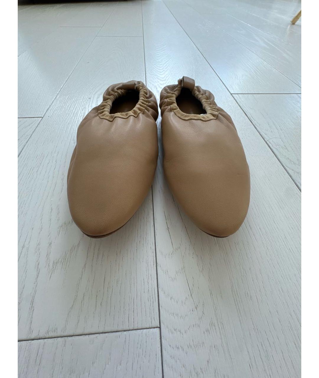 JIL SANDER Бежевые кожаные балетки, фото 2