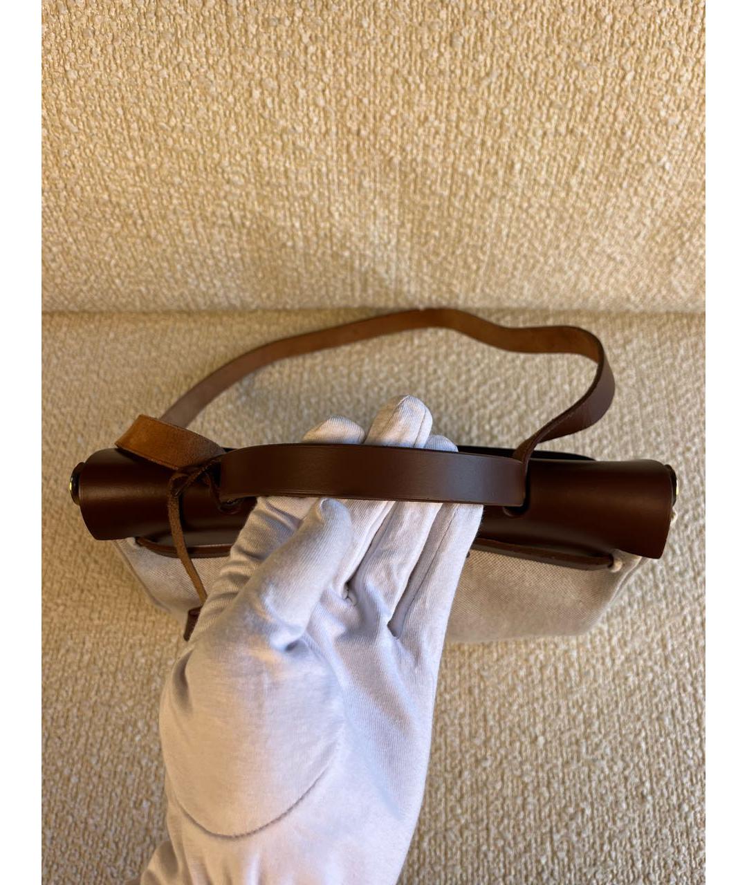 HERMES Бежевая тканевая сумка через плечо, фото 4
