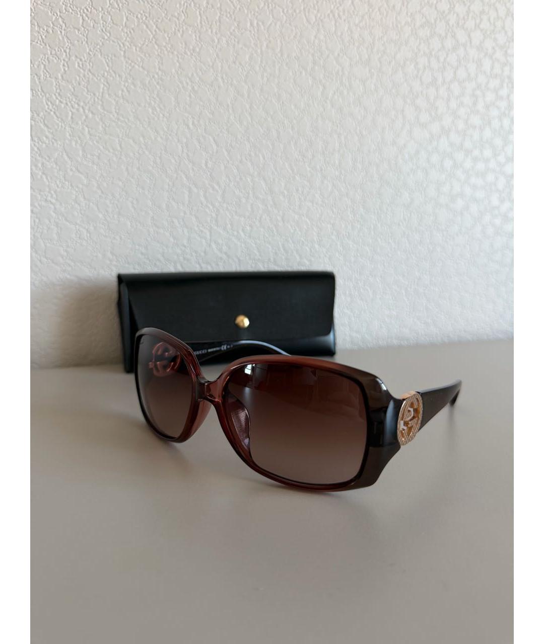 GUCCI Бордовые пластиковые солнцезащитные очки, фото 4