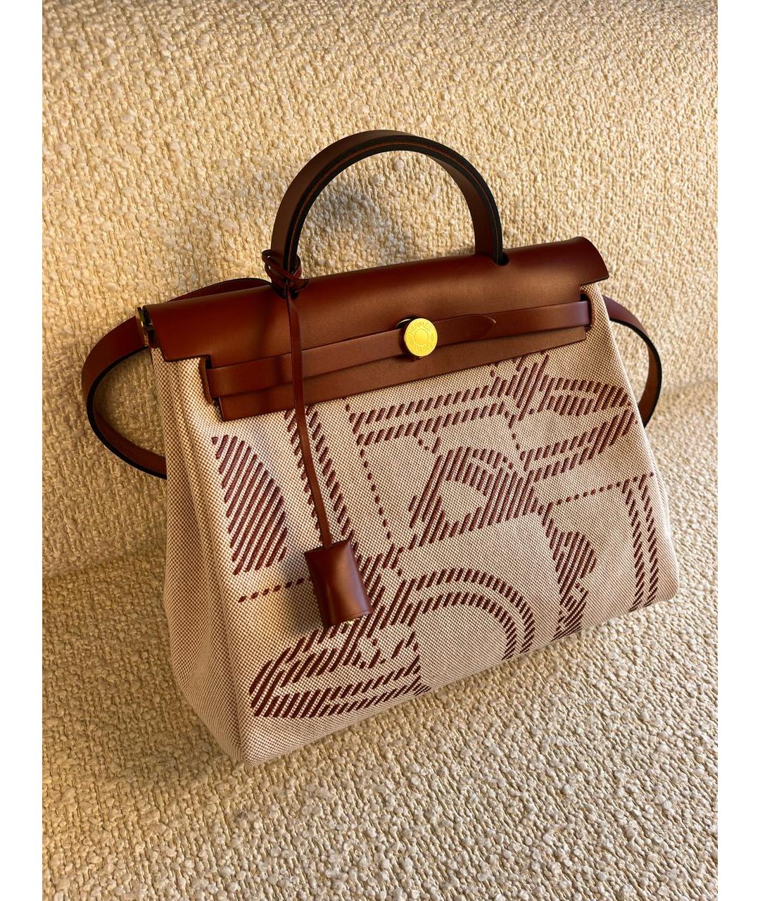 HERMES Коричневая тканевая сумка через плечо, фото 2