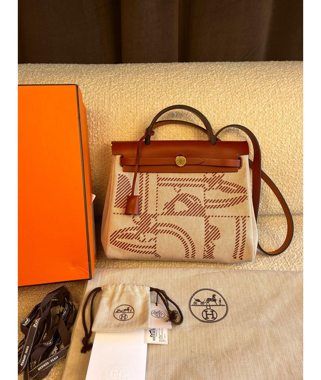 HERMES Коричневая тканевая сумка через плечо, фото 5