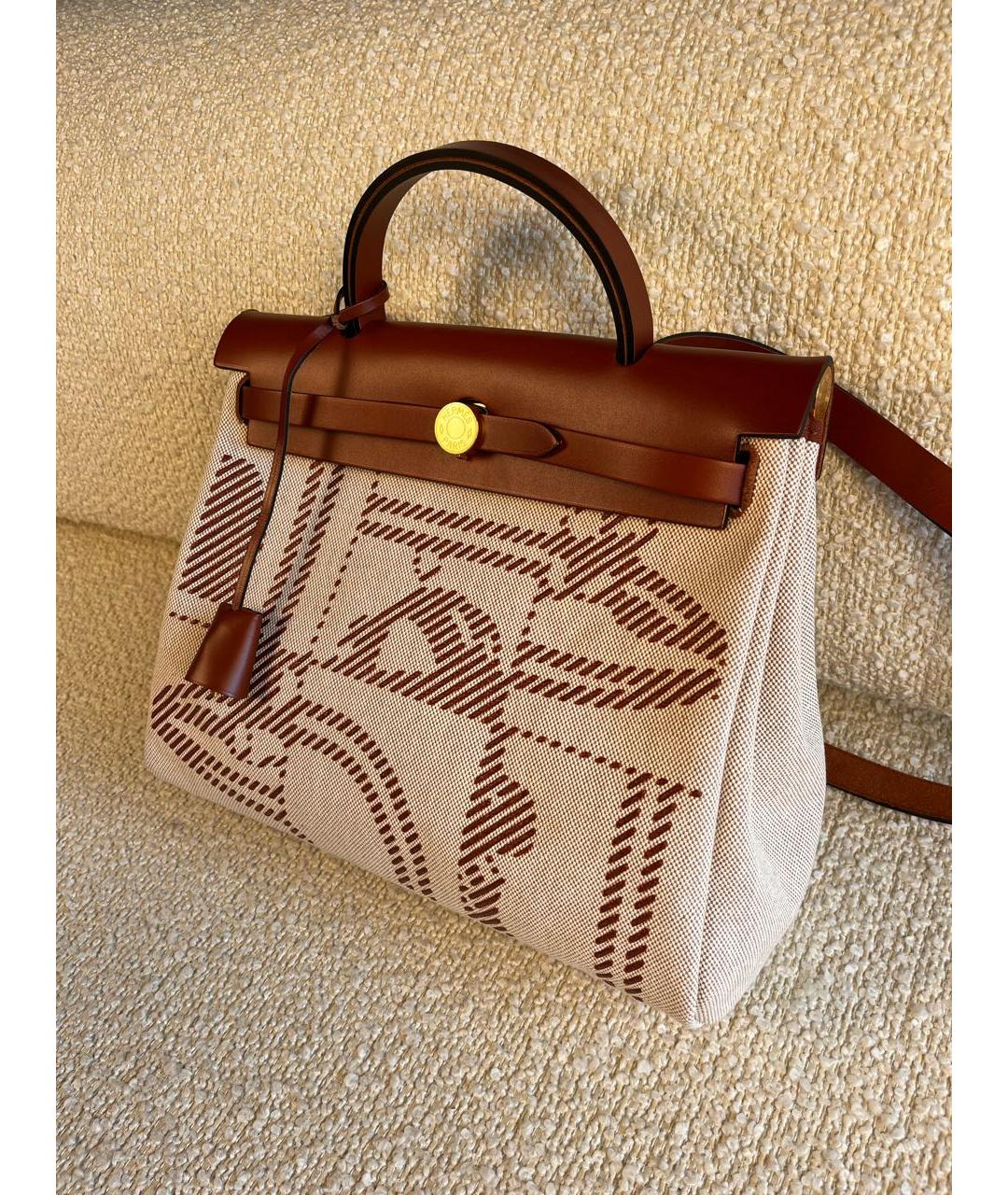 HERMES Коричневая тканевая сумка через плечо, фото 6