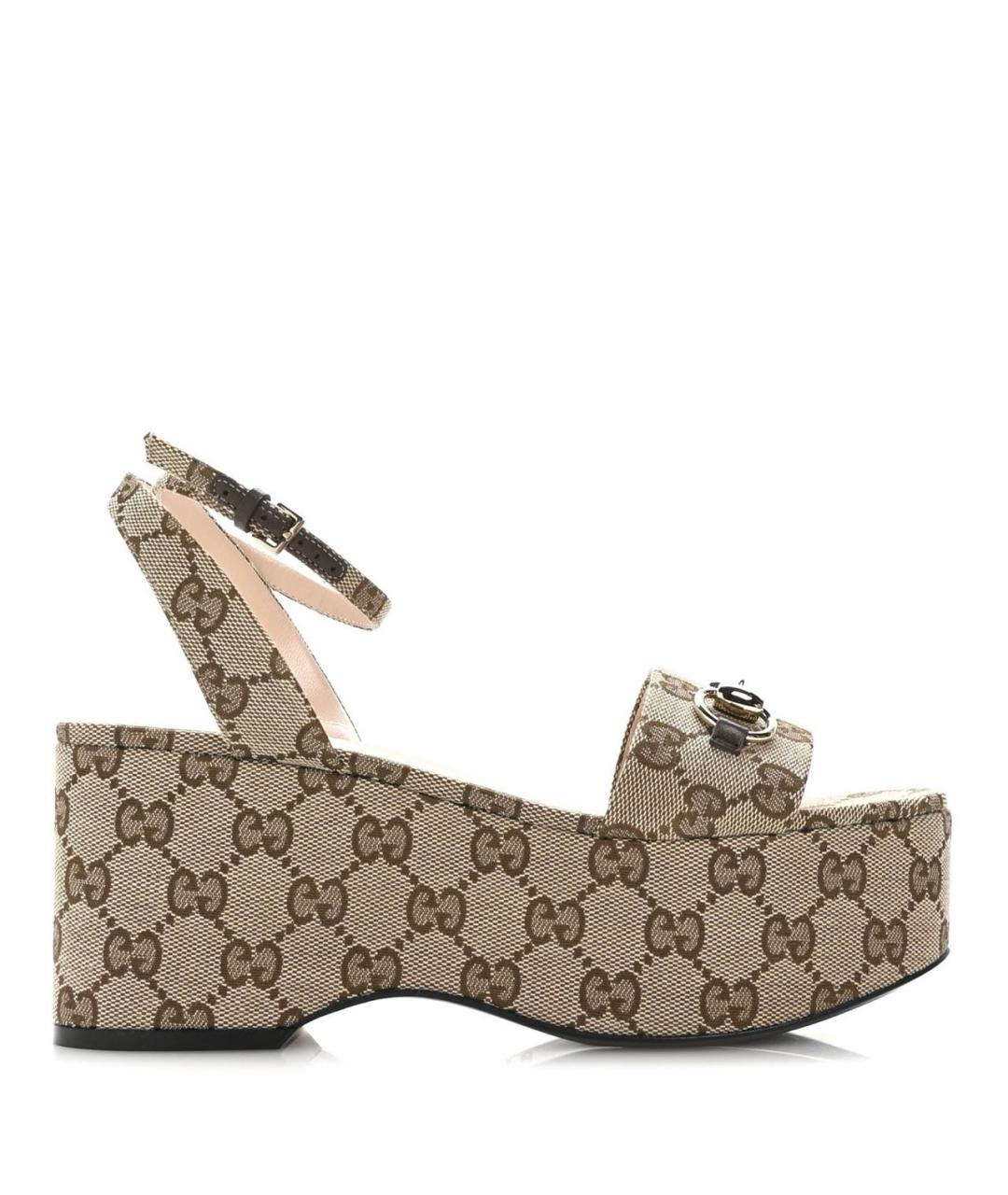 GUCCI Бежевые текстильные босоножки, фото 9