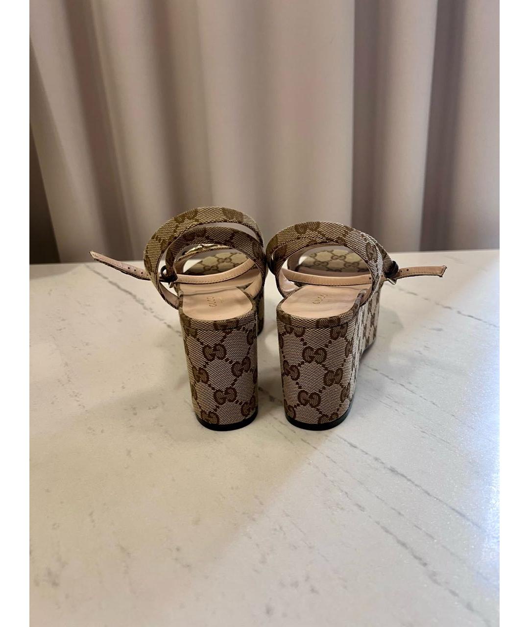 GUCCI Бежевые текстильные босоножки, фото 4