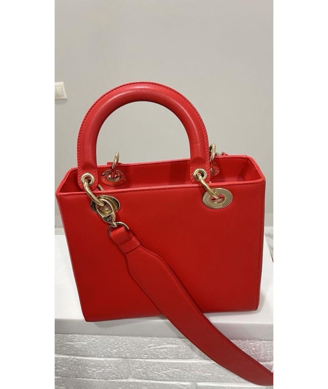 CHRISTIAN DIOR Красная кожаная сумка с короткими ручками, фото 3
