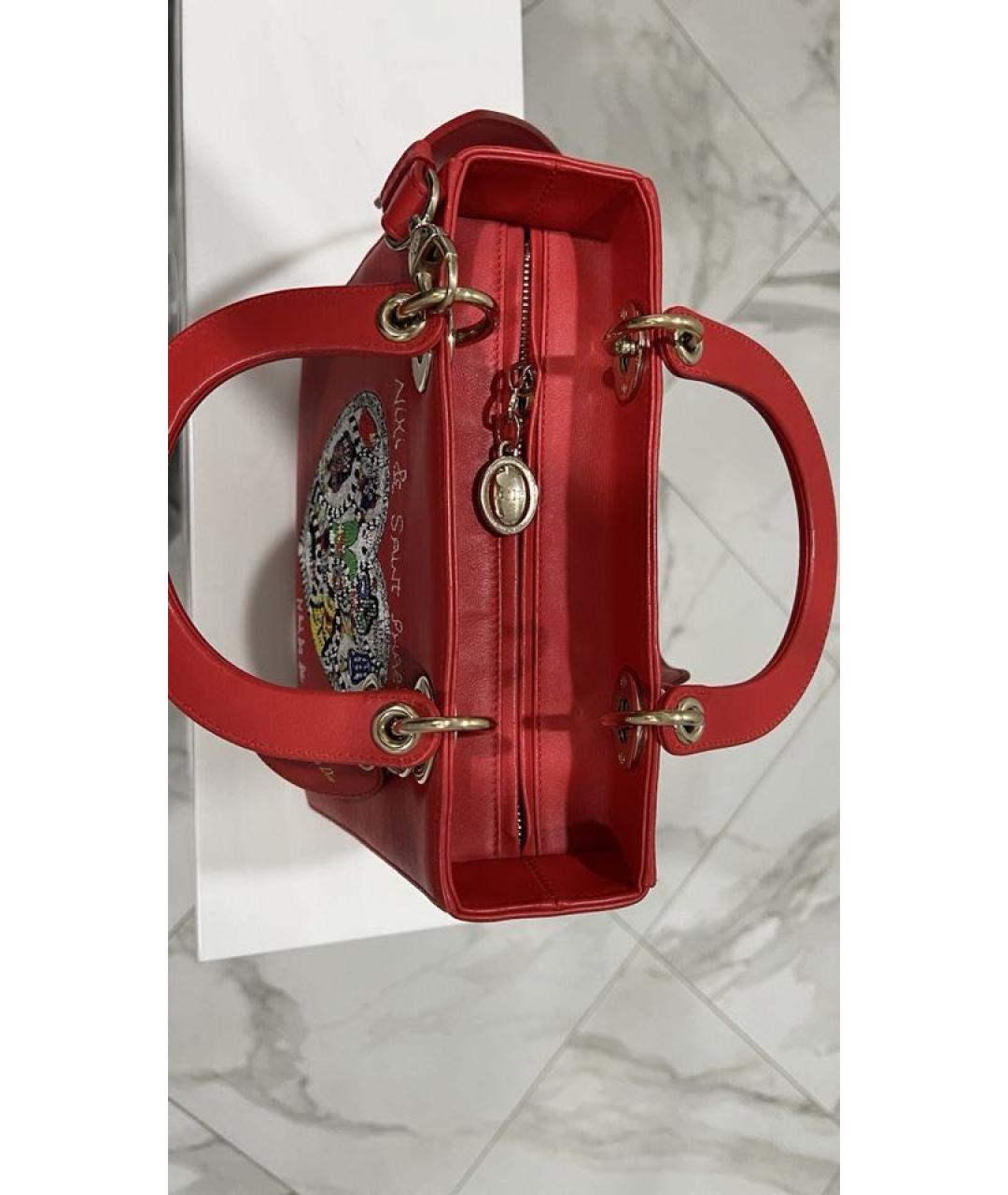 CHRISTIAN DIOR Красная кожаная сумка с короткими ручками, фото 4