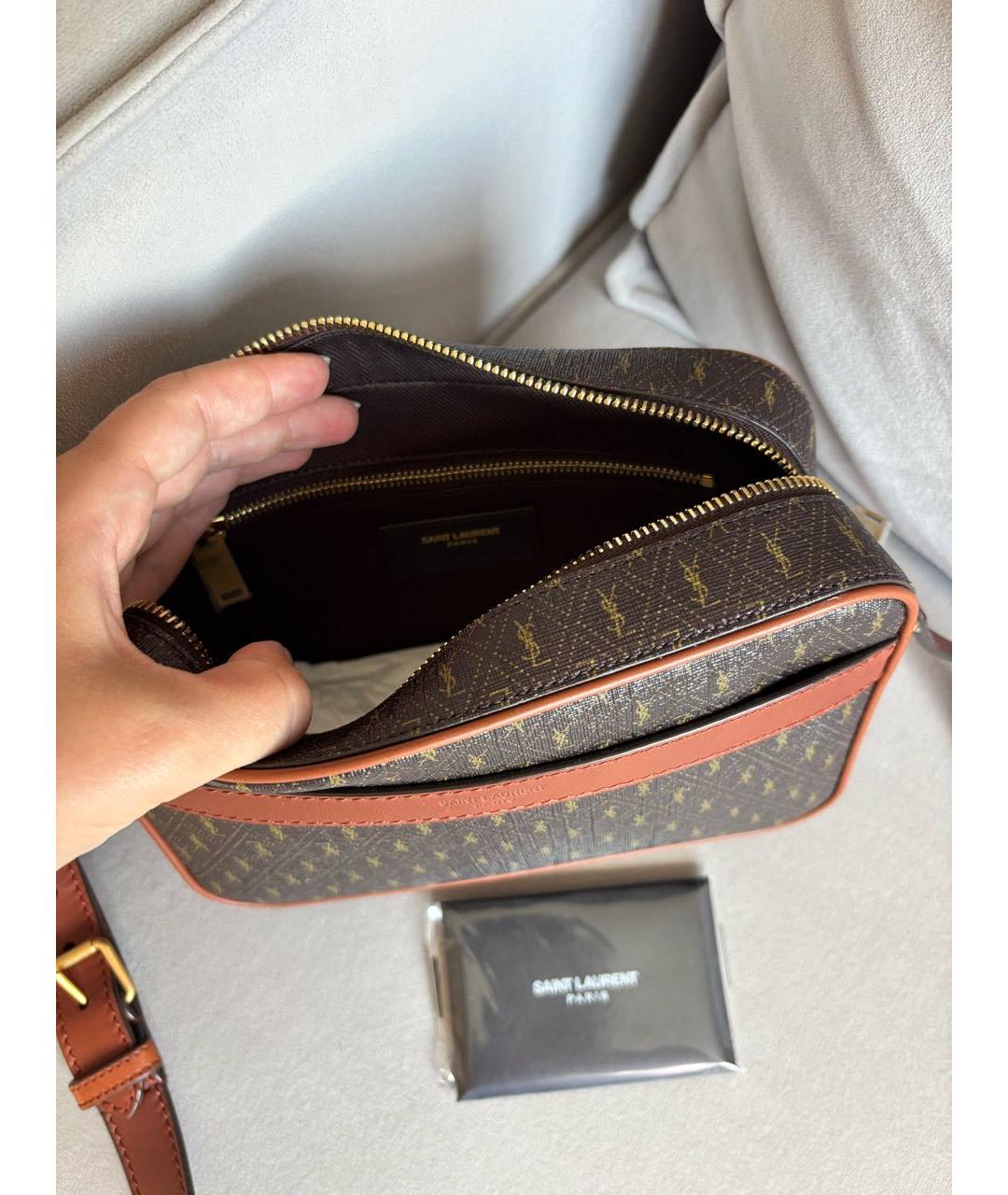 SAINT LAURENT Коричневая кожаная сумка через плечо, фото 4