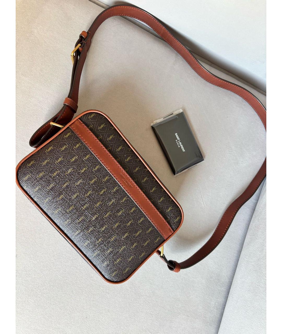 SAINT LAURENT Коричневая кожаная сумка через плечо, фото 3