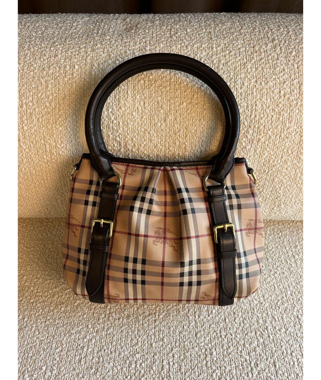 BURBERRY Коричневая кожаная сумка с короткими ручками, фото 9