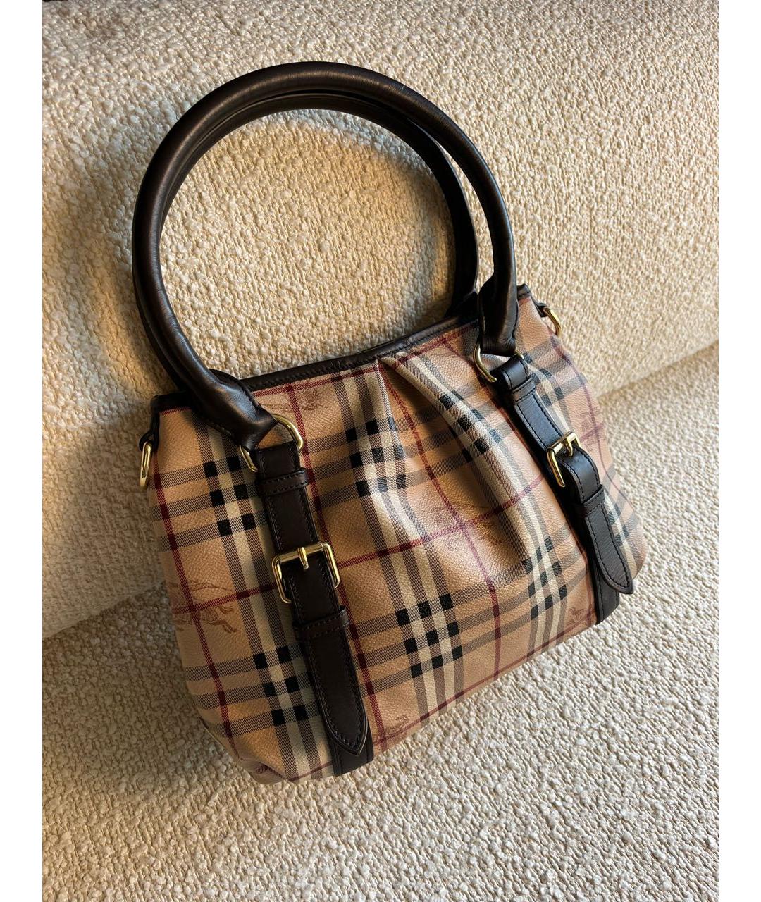 BURBERRY Коричневая кожаная сумка с короткими ручками, фото 2