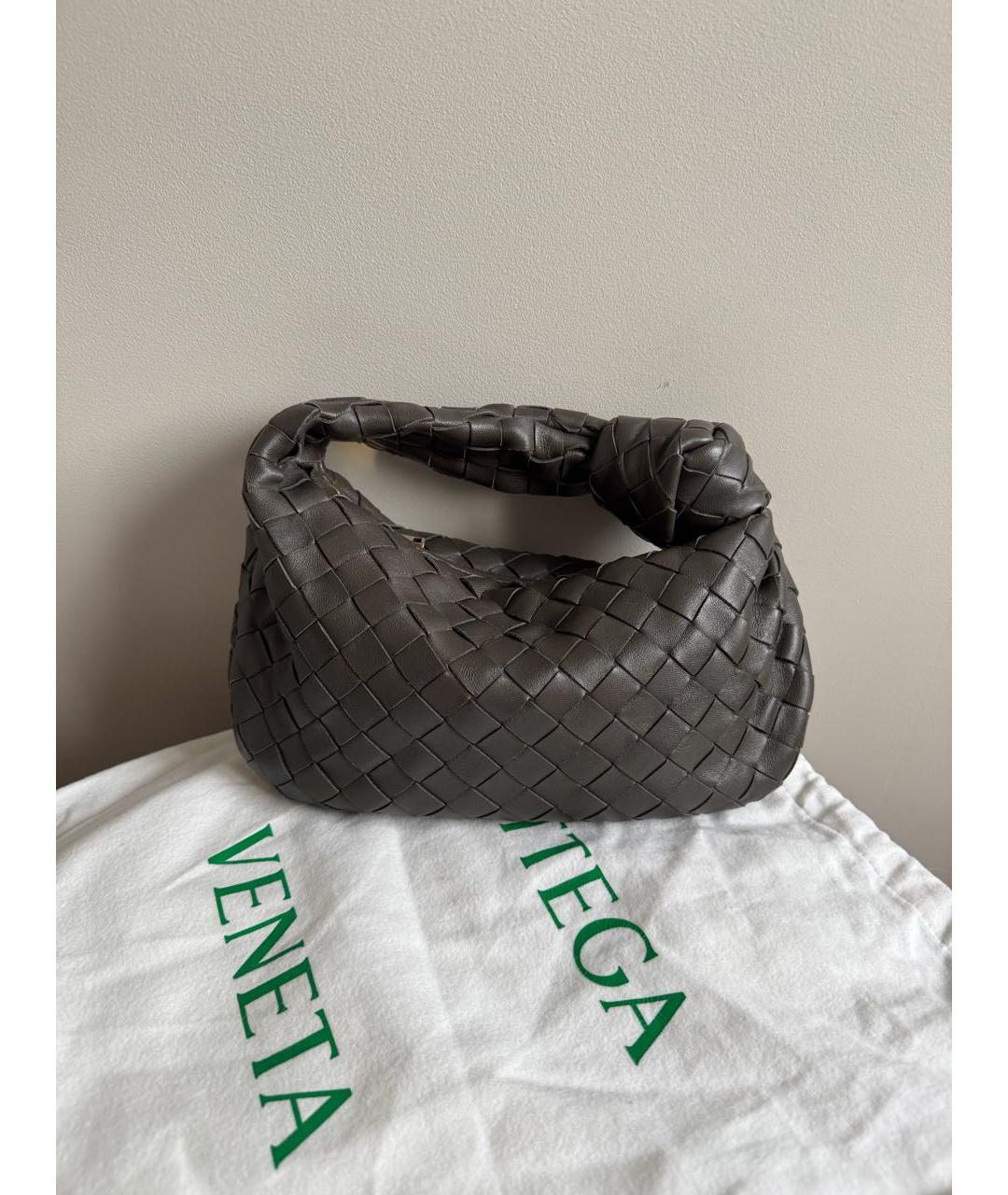 BOTTEGA VENETA Антрацитовая кожаная сумка с короткими ручками, фото 2