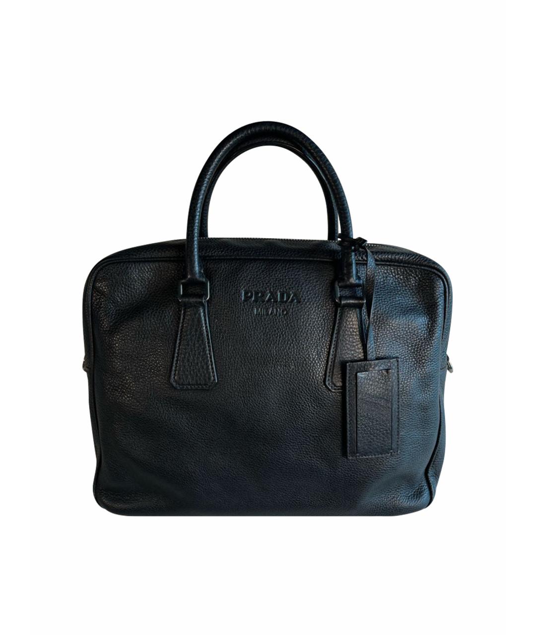 PRADA Черный кожаный портфель, фото 1