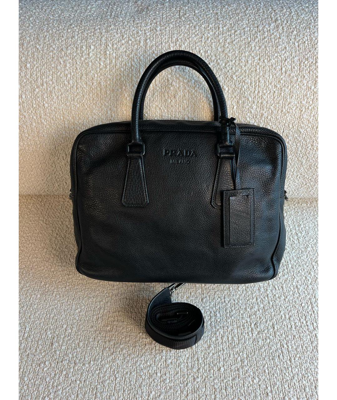 PRADA Черный кожаный портфель, фото 8