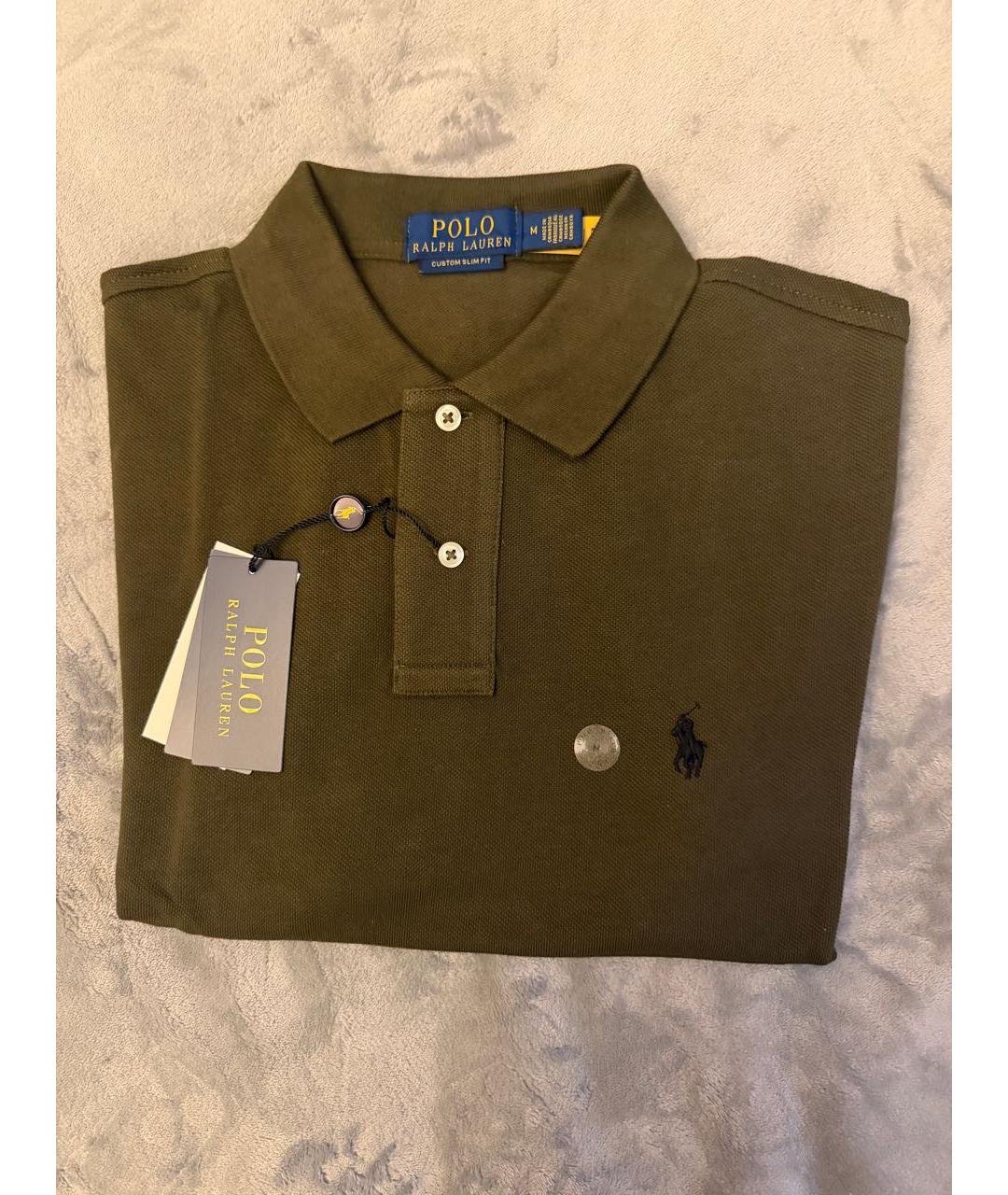 POLO RALPH LAUREN Хаки хлопковое поло с коротким рукавом, фото 6