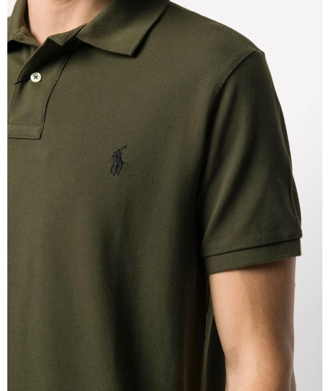 POLO RALPH LAUREN Хаки хлопковое поло с коротким рукавом, фото 5