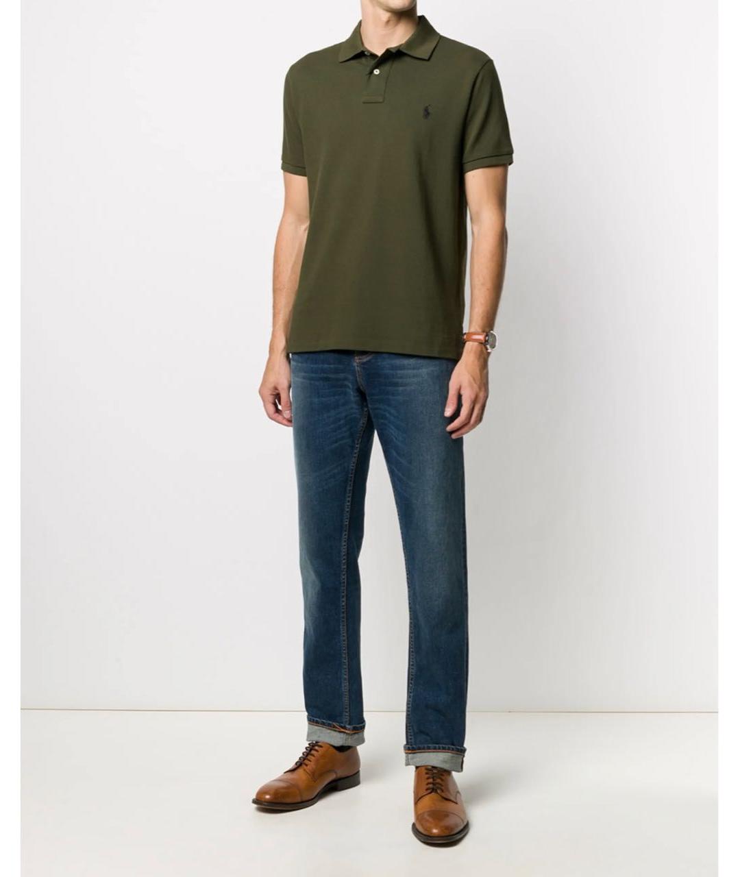 POLO RALPH LAUREN Хаки хлопковое поло с коротким рукавом, фото 2