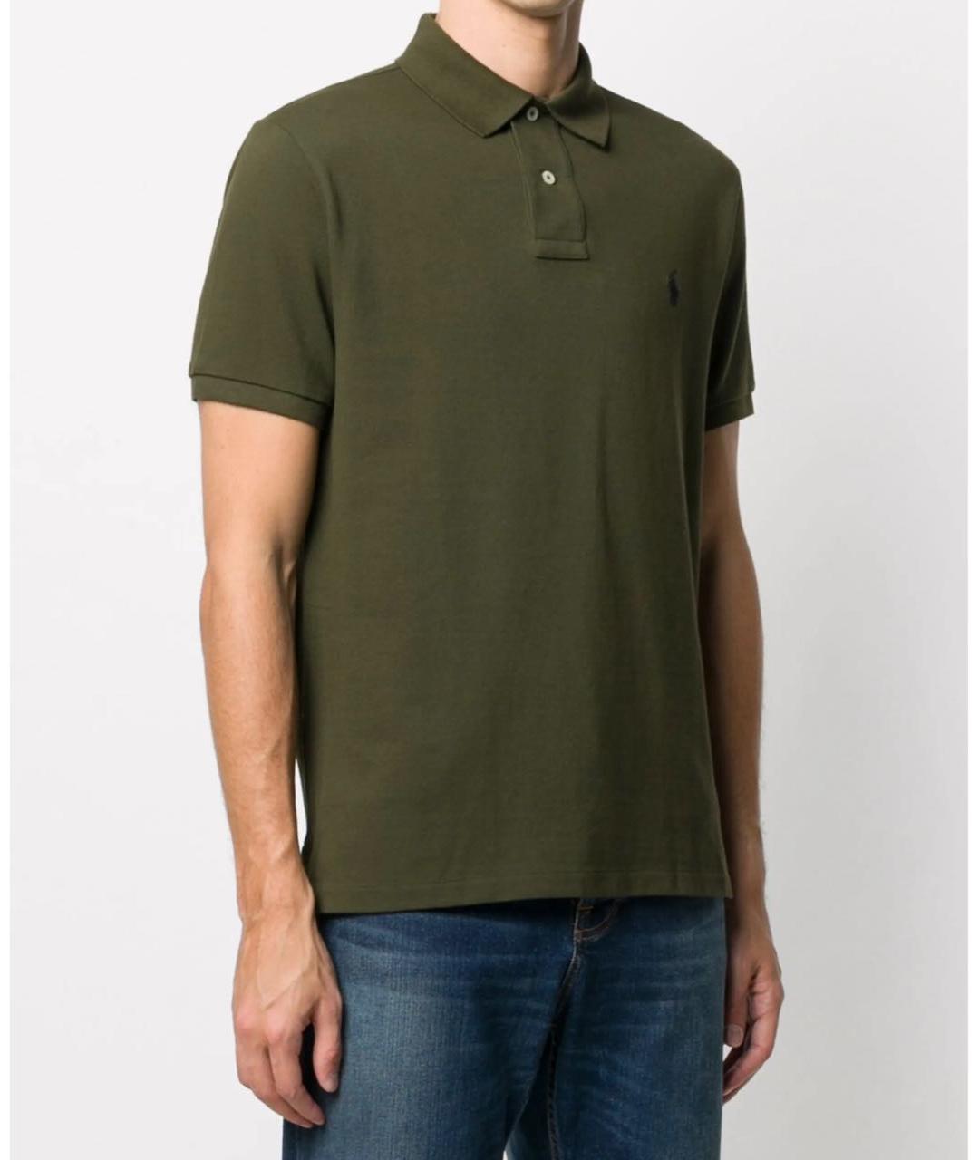 POLO RALPH LAUREN Хаки хлопковое поло с коротким рукавом, фото 3