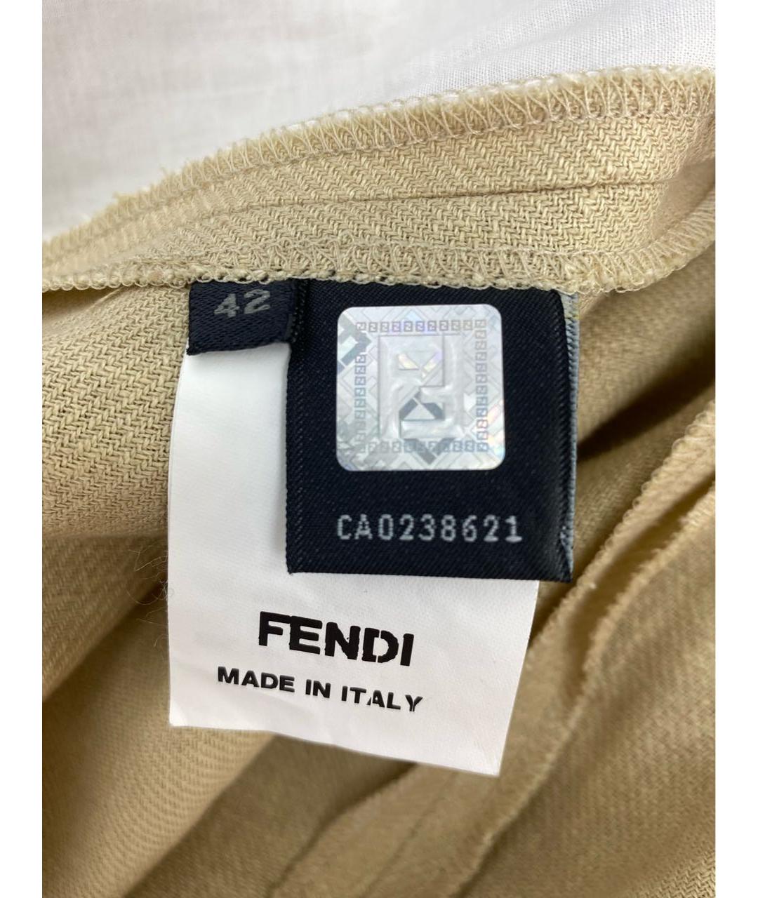 FENDI Бежевые льняные прямые брюки, фото 6