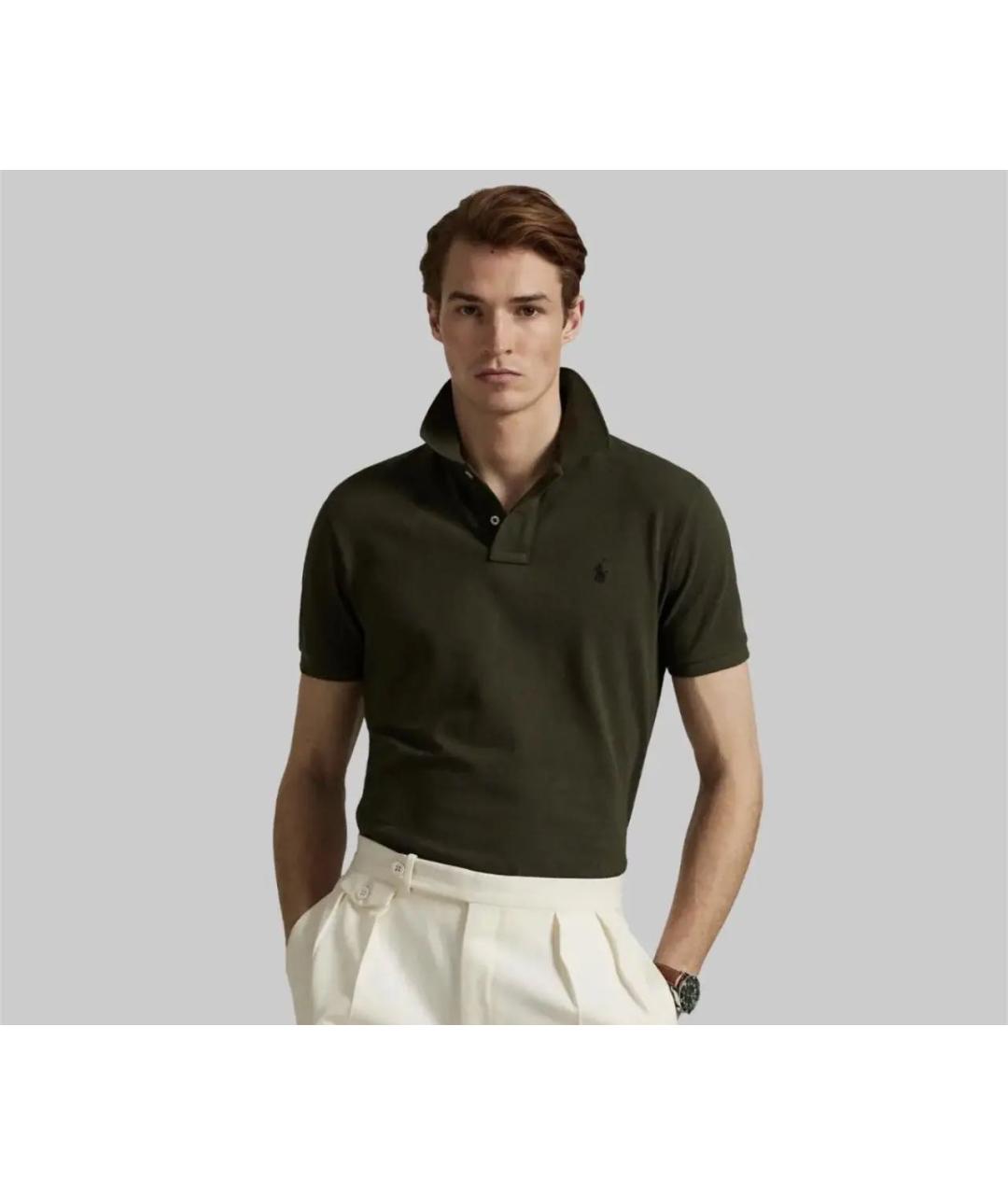 POLO RALPH LAUREN Хаки хлопковое поло с коротким рукавом, фото 2