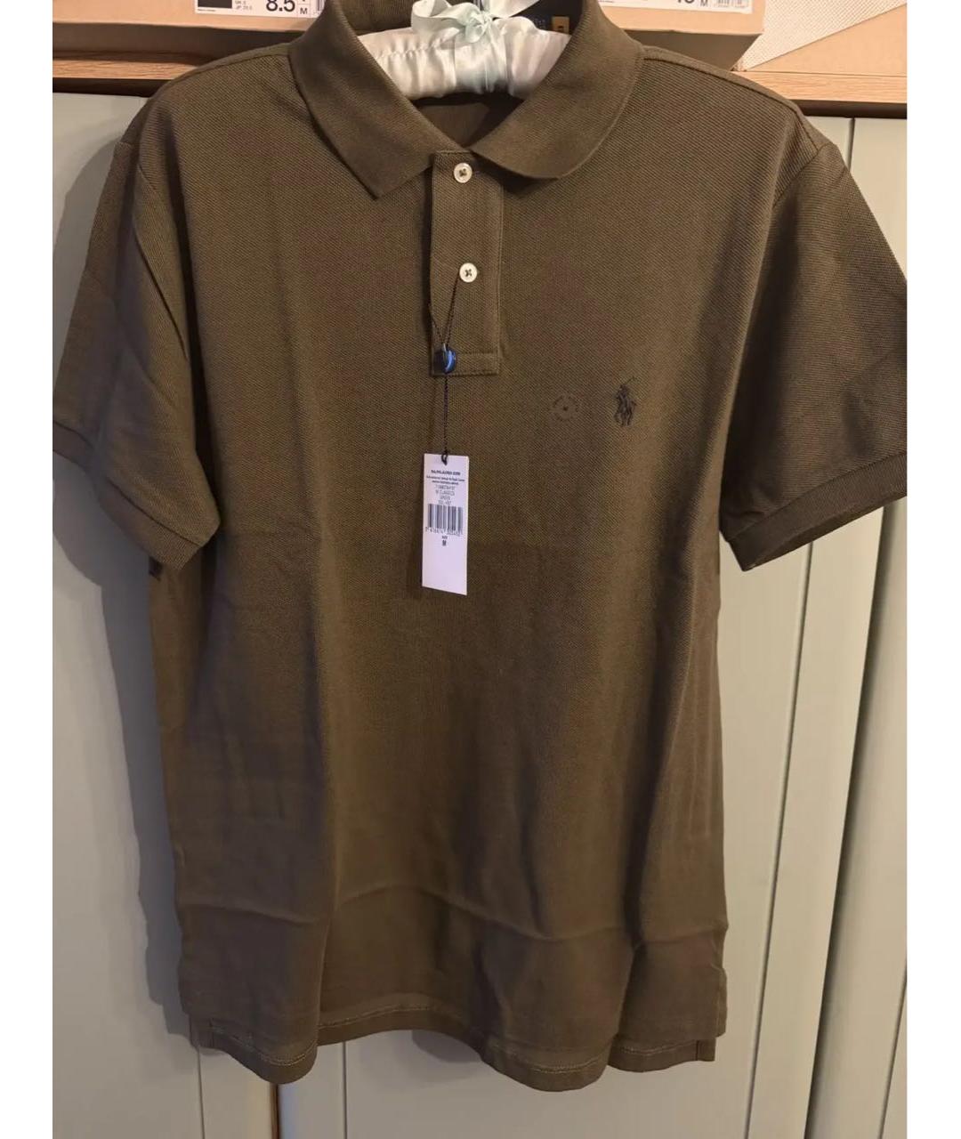 POLO RALPH LAUREN Хаки хлопковое поло с коротким рукавом, фото 4