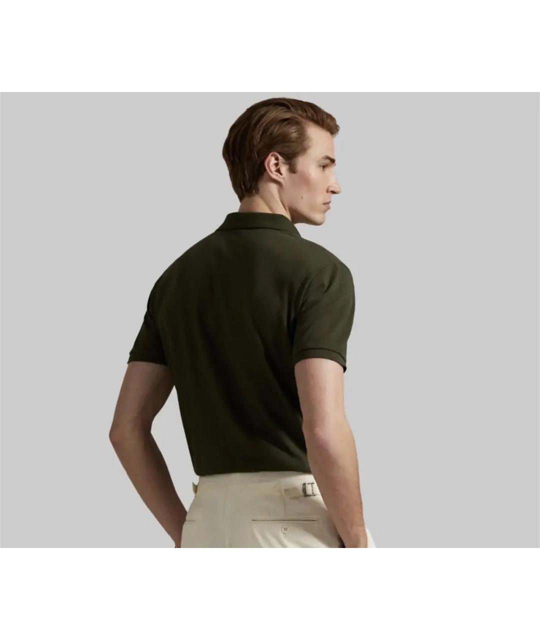 POLO RALPH LAUREN Хаки хлопковое поло с коротким рукавом, фото 3
