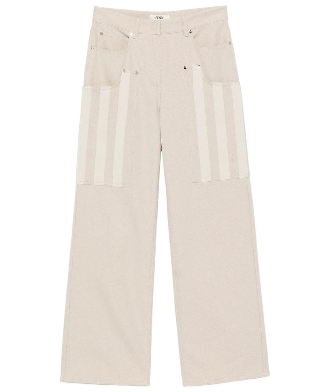FENDI Бежевые хлопковые прямые джинсы, фото 1