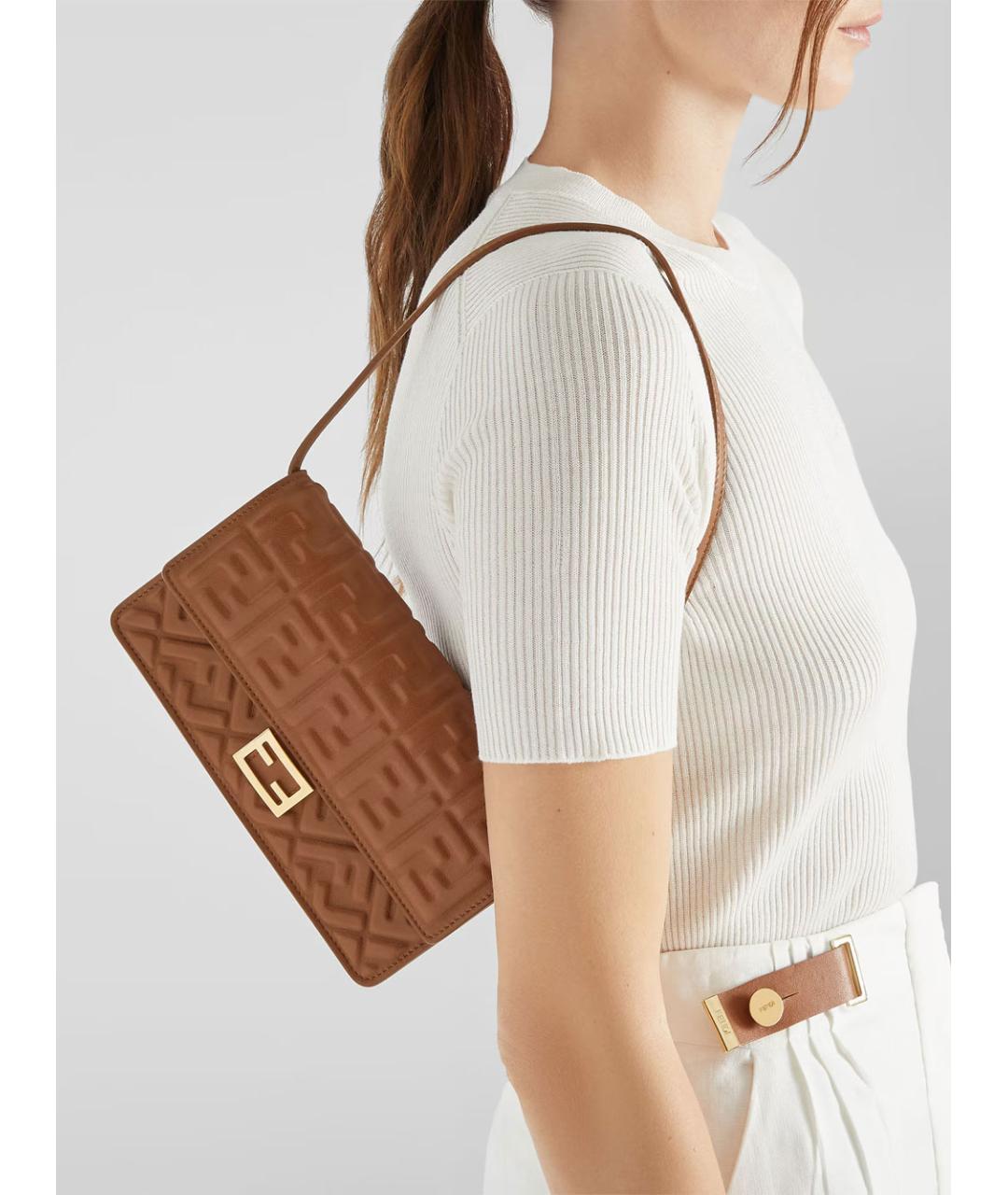 FENDI Коричневая кожаная сумка через плечо, фото 2