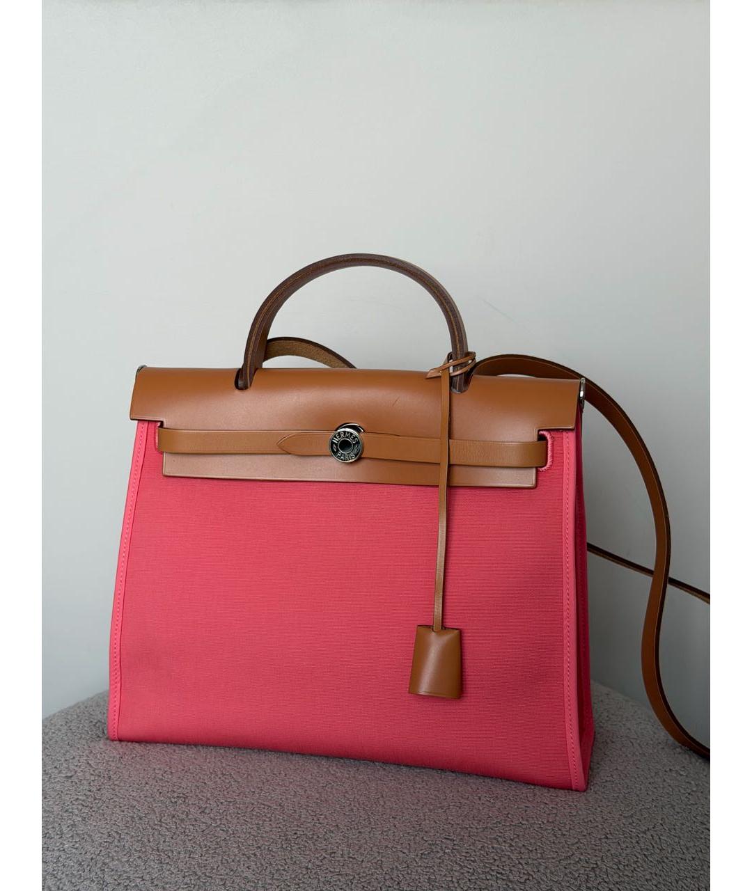 HERMES Коралловая тканевая сумка через плечо, фото 3