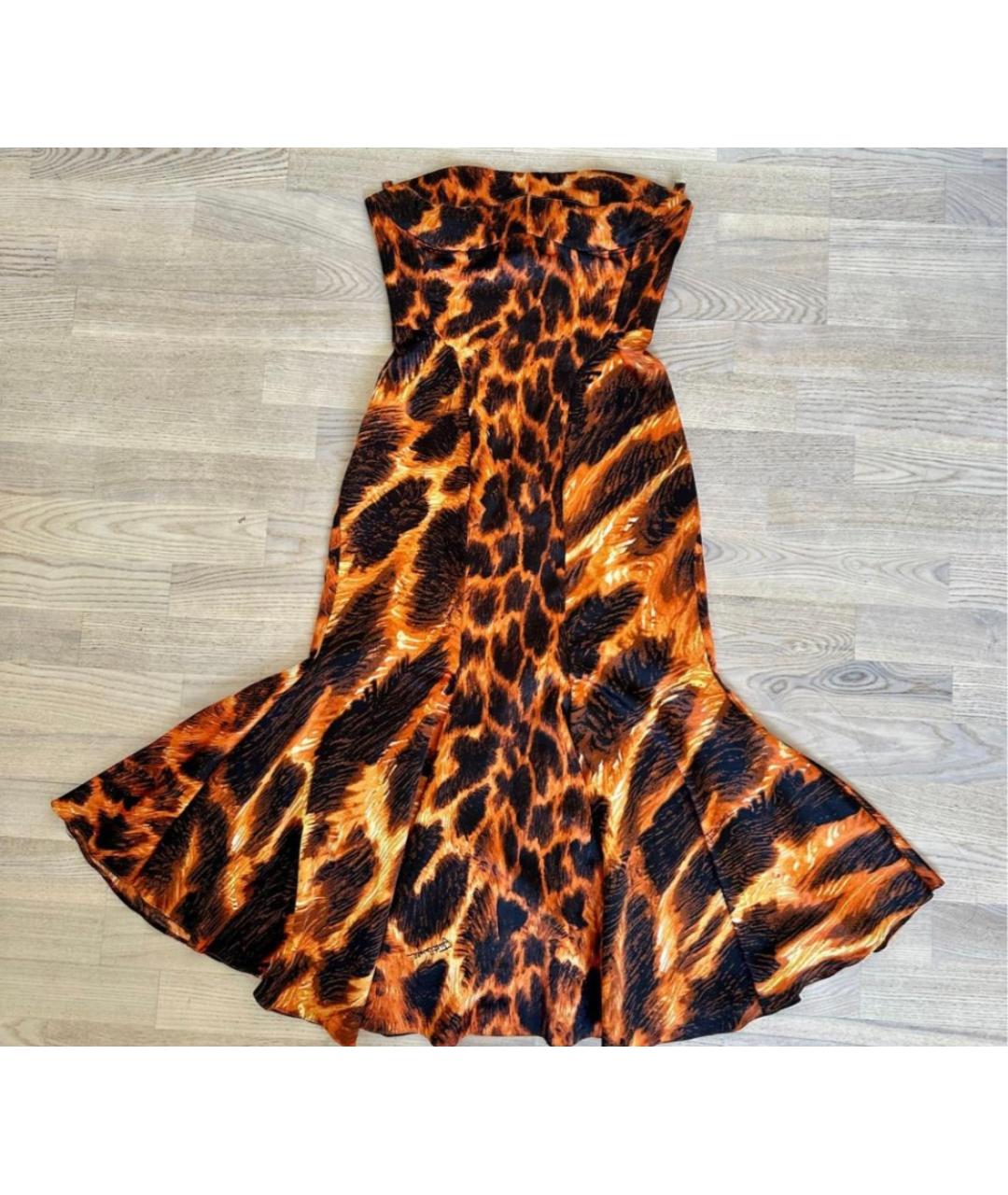JUST CAVALLI Коричневое шелковое коктейльное платье, фото 3