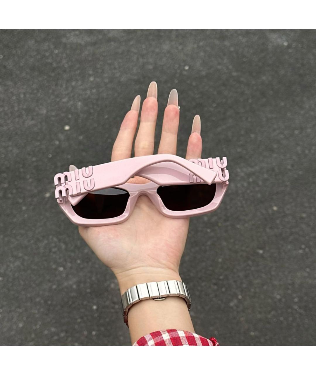 MIU MIU Розовые пластиковые солнцезащитные очки, фото 7