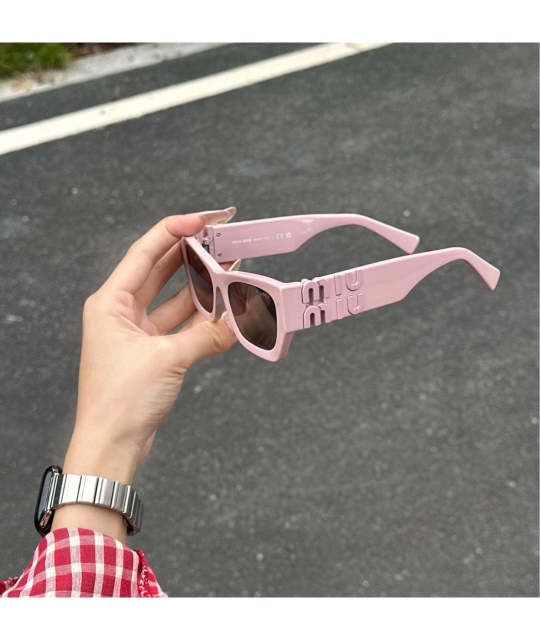 MIU MIU Розовые пластиковые солнцезащитные очки, фото 6