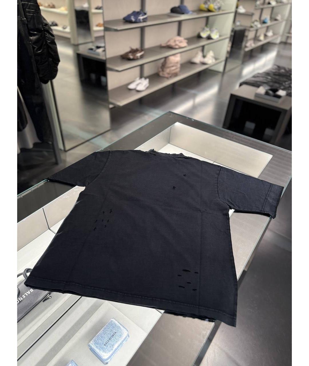 BALENCIAGA Темно-синяя хлопковая футболка, фото 4