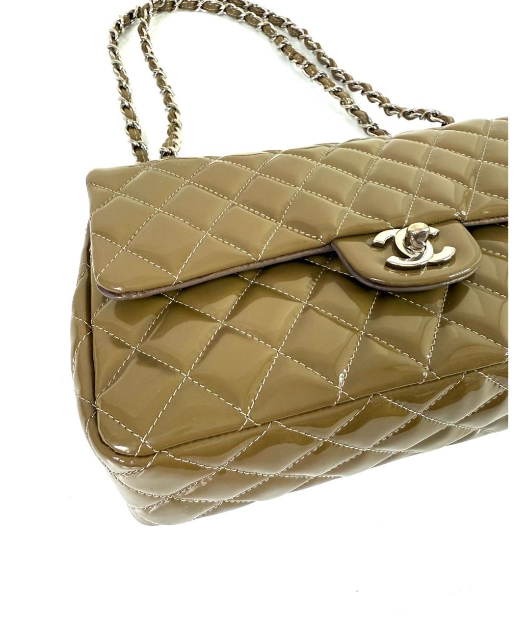 CHANEL Хаки сумка через плечо из лакированной кожи, фото 6