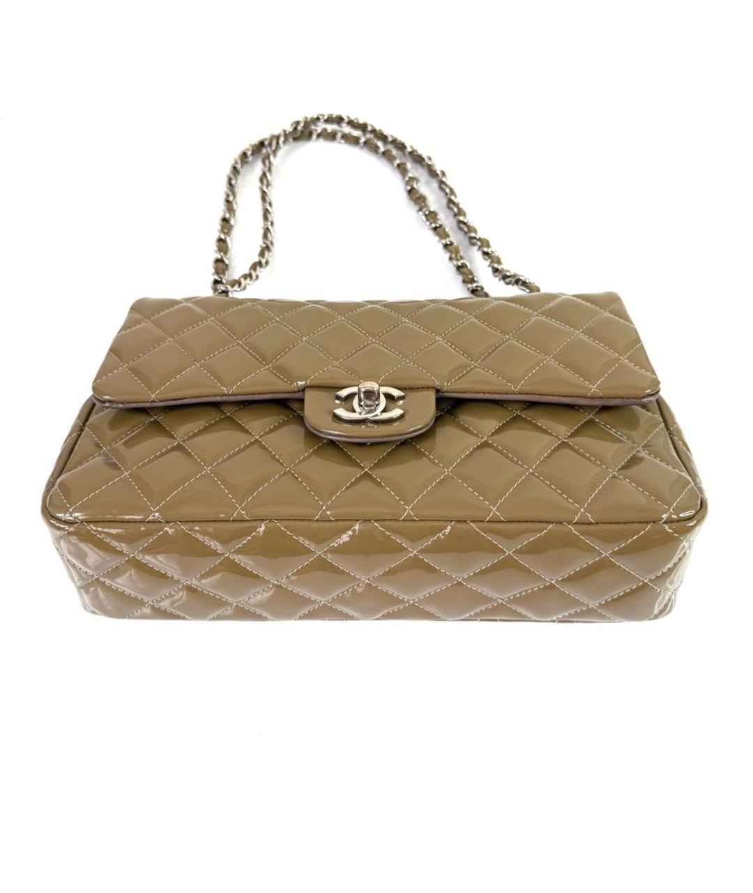 CHANEL Хаки сумка через плечо из лакированной кожи, фото 4